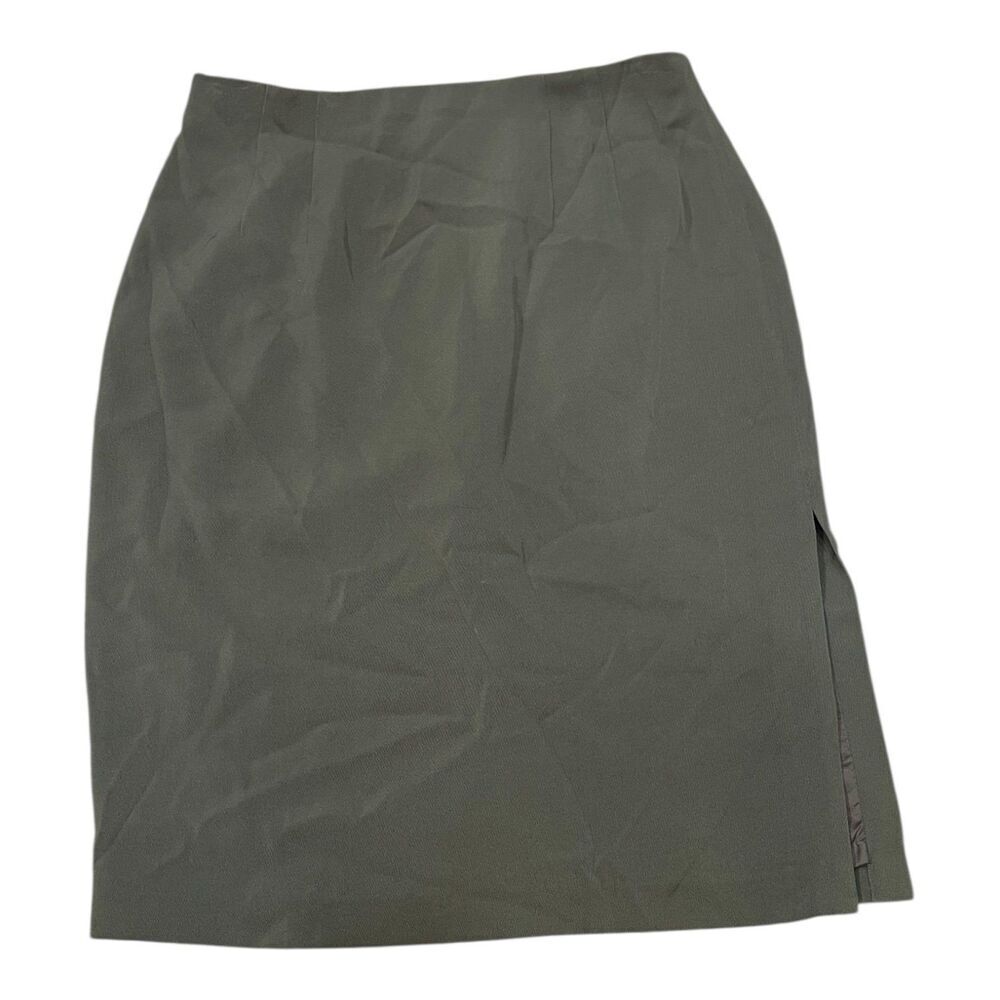 Worth Moss Green Front Slit Below Knee Pencil Skirt 16